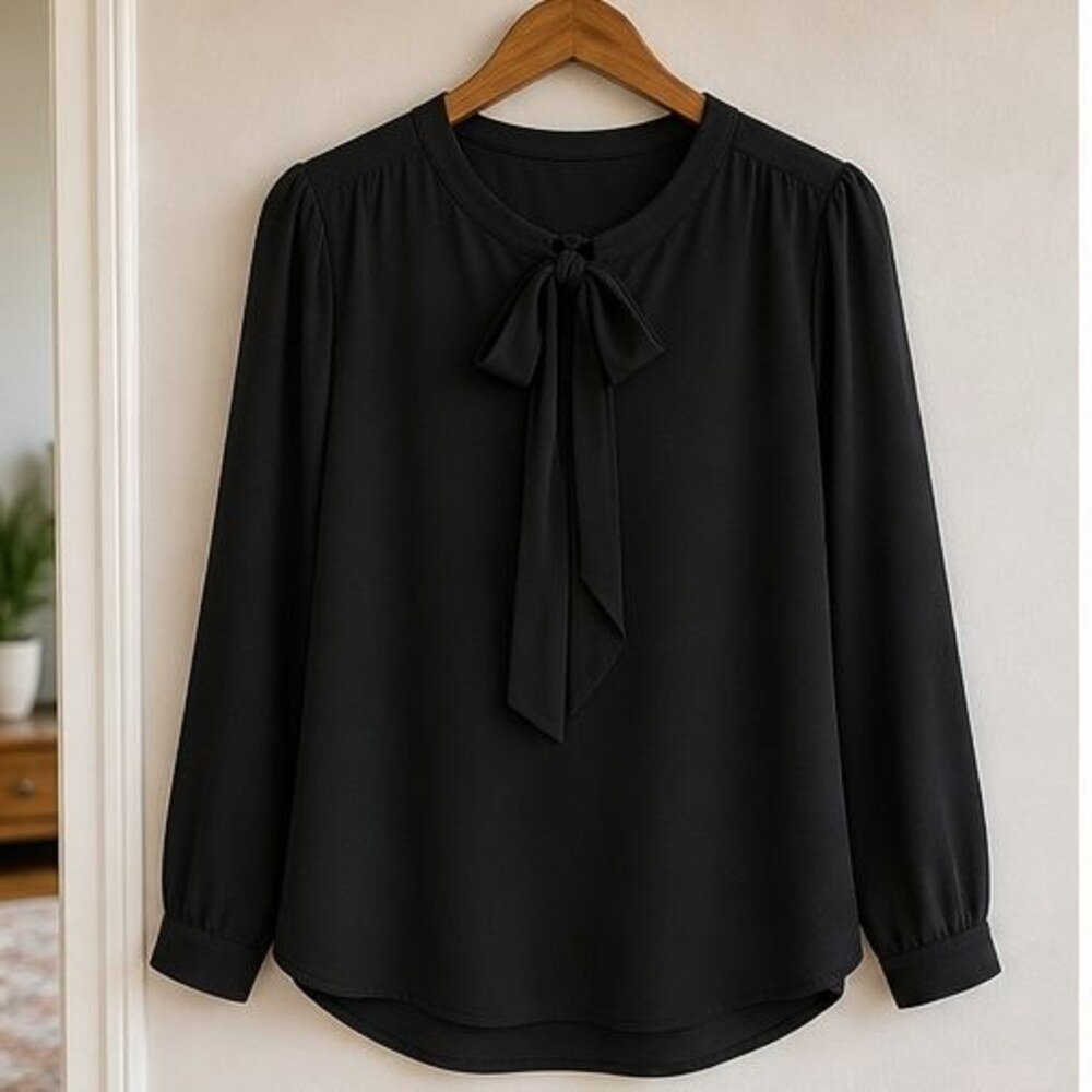 Black Tie Neck Blouse